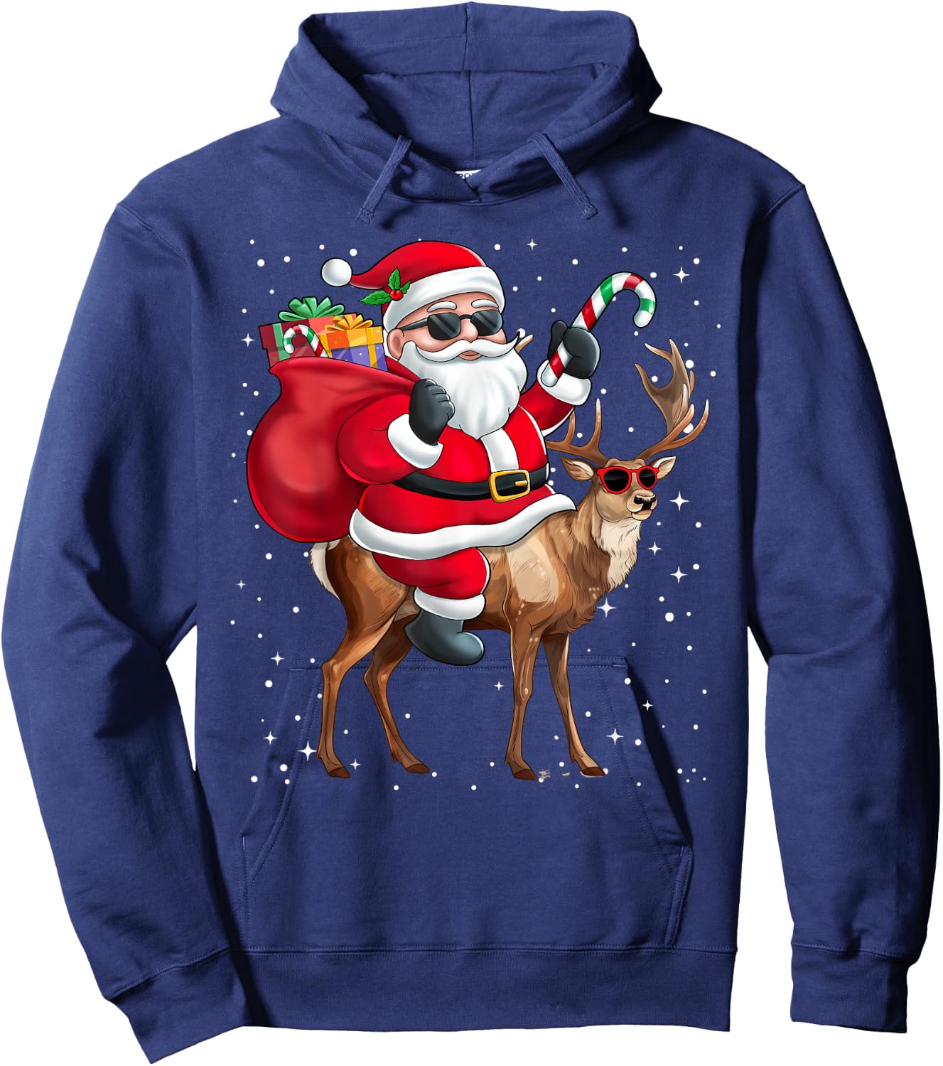 Santa Claus Riding A Reindeer Christmas Boy Girl Kids Hoodie - Hoodie | Navy