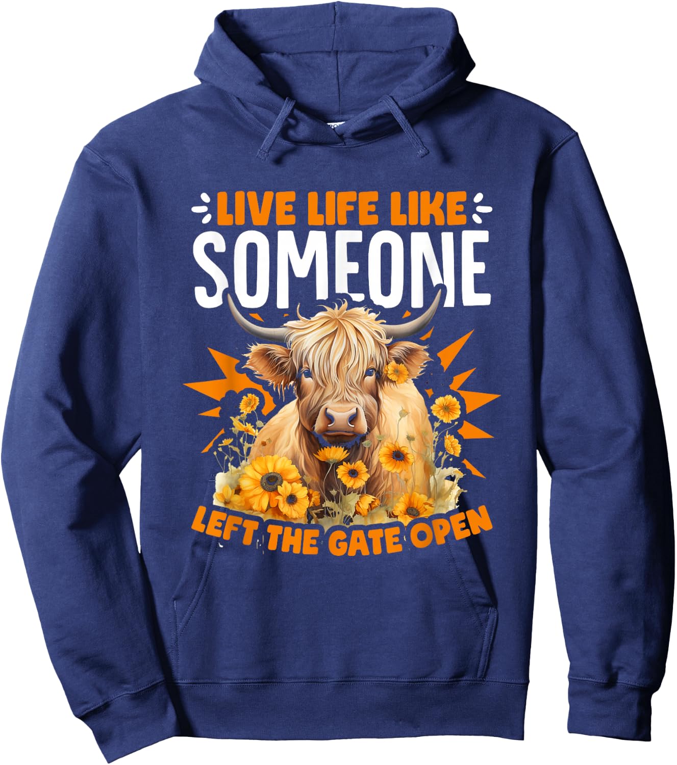 Live Life Cute Farm Cows Cattle Scottish Highland Cow Hoodie - Hoodie | Navy