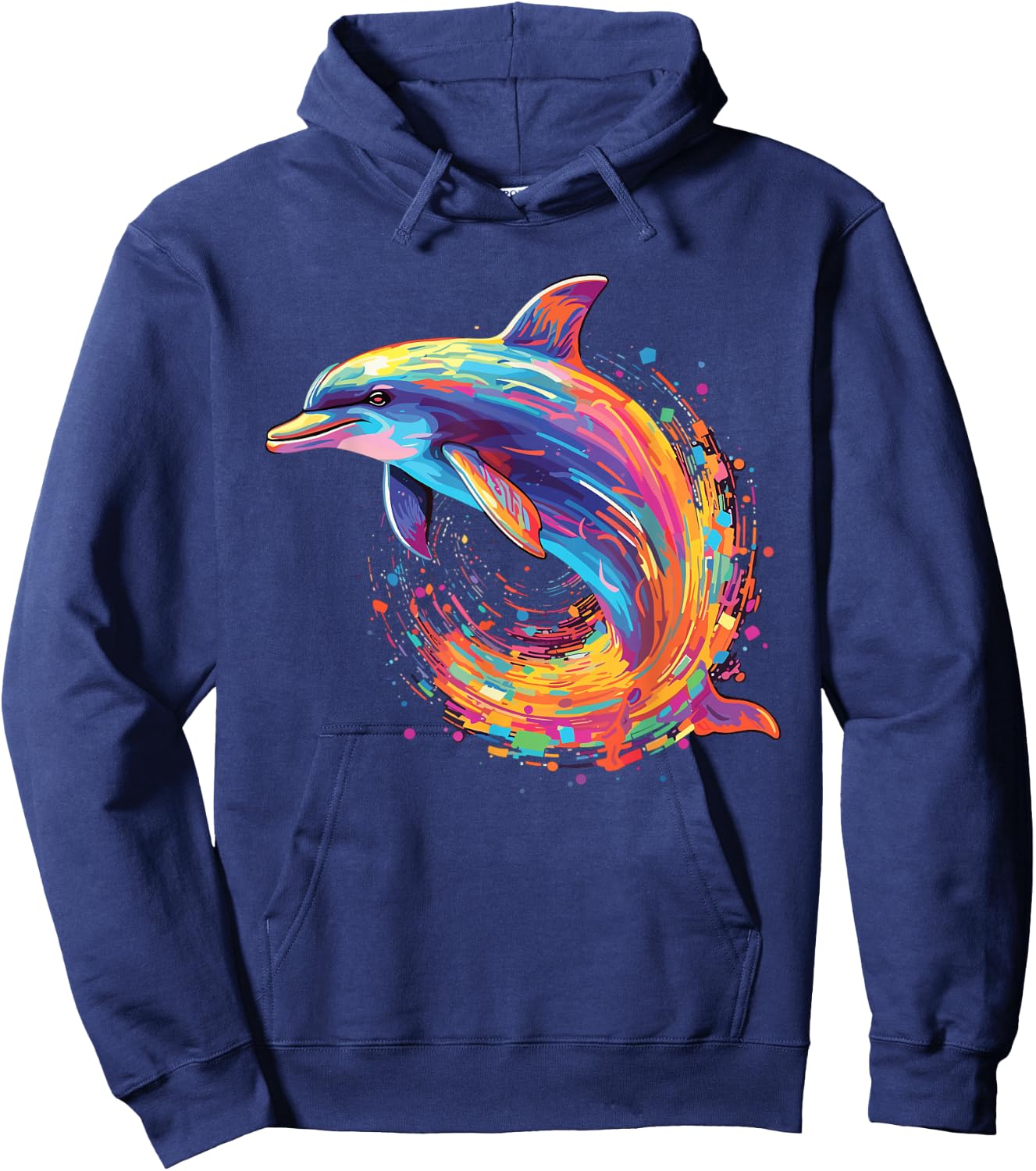 Watercolour Colourful Dolphin , black Hoodie - Hoodie | Navy