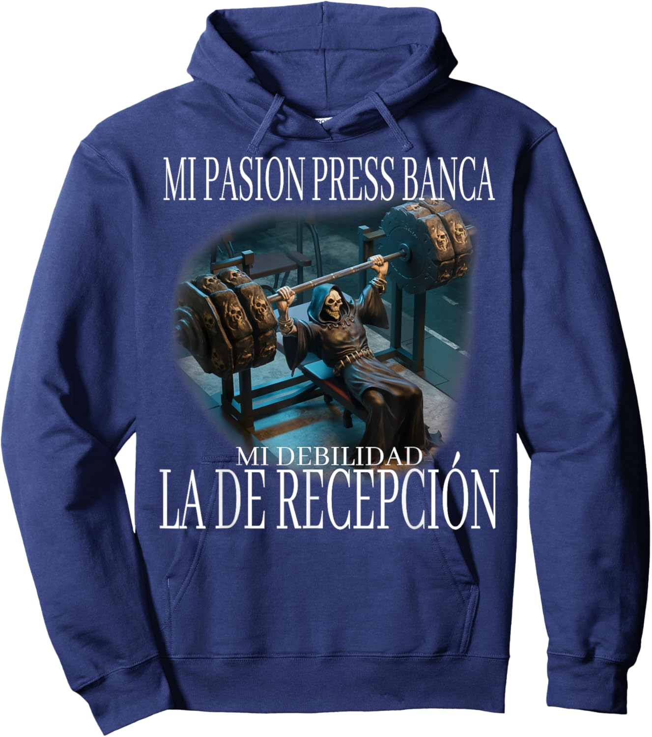 Mi pasion press banca mi debilidad la de recepcion: calacas Hoodie - Hoodie | Navy