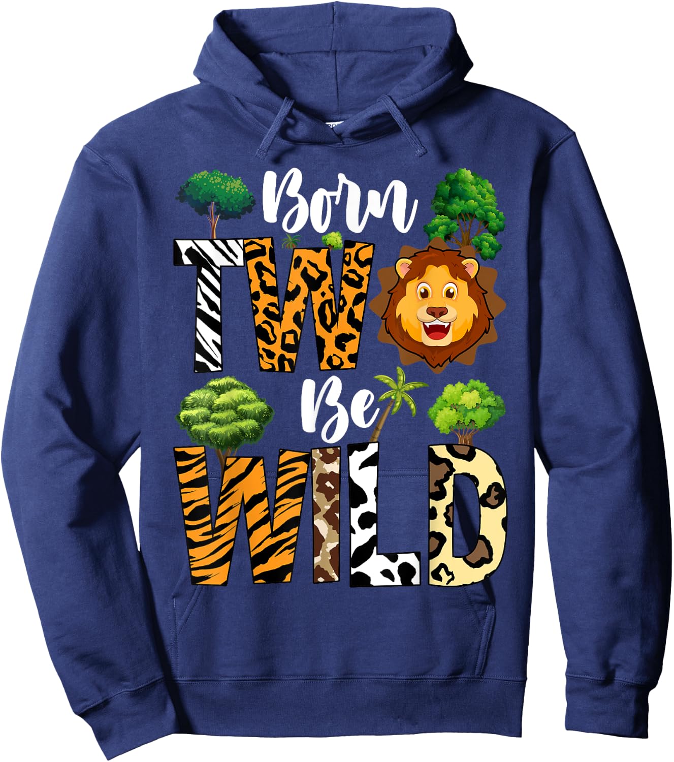 Kids Born 2 Wild Birthday Decorations Girl Boy Baby Lion Hoodie - Hoodie | Navy