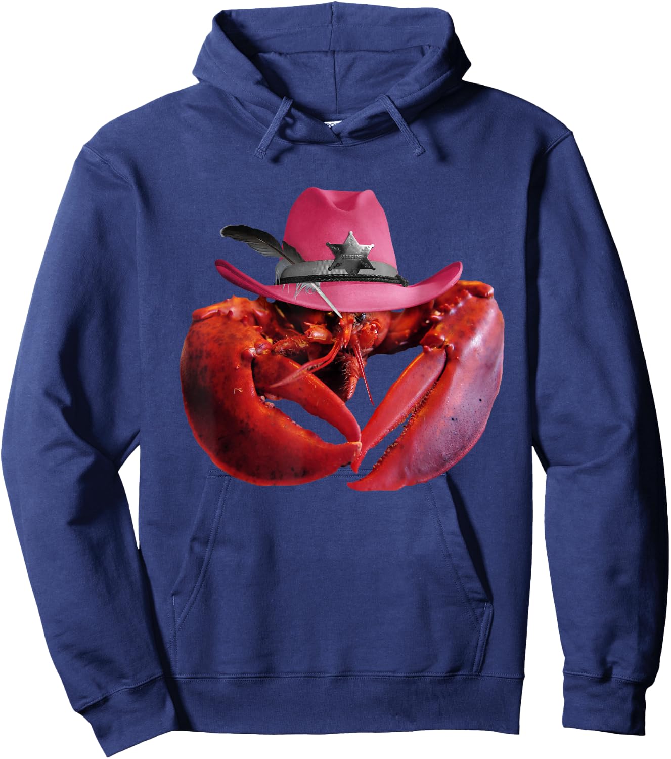 Lobster Wearing Pink Cowboy Hat, Funny Cute Lobsters Hoodie - Hoodie | Navy