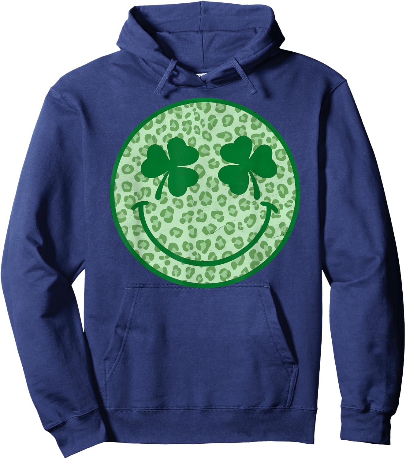 Smile Happy St Patricks Day Retro Shamrock Leopard Hoodie - Hoodie | Navy