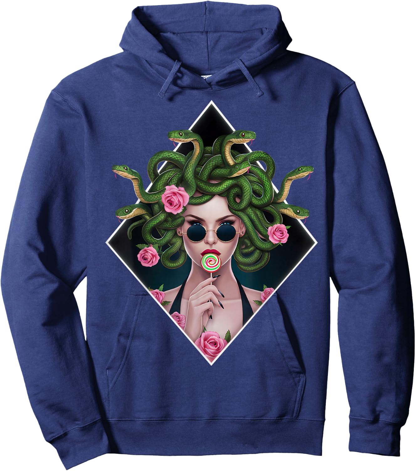 Medusa Snakes Roses Lollipop Floral Greek Mythology Hoodie - Hoodie | Navy
