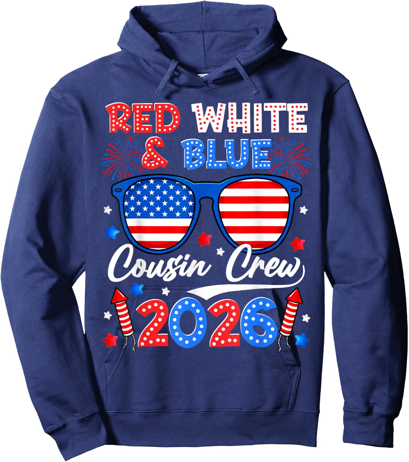 Red White and Blue Cousin Crew 2026 Matching Family 4th July Hoodie - Hoodie | Navy