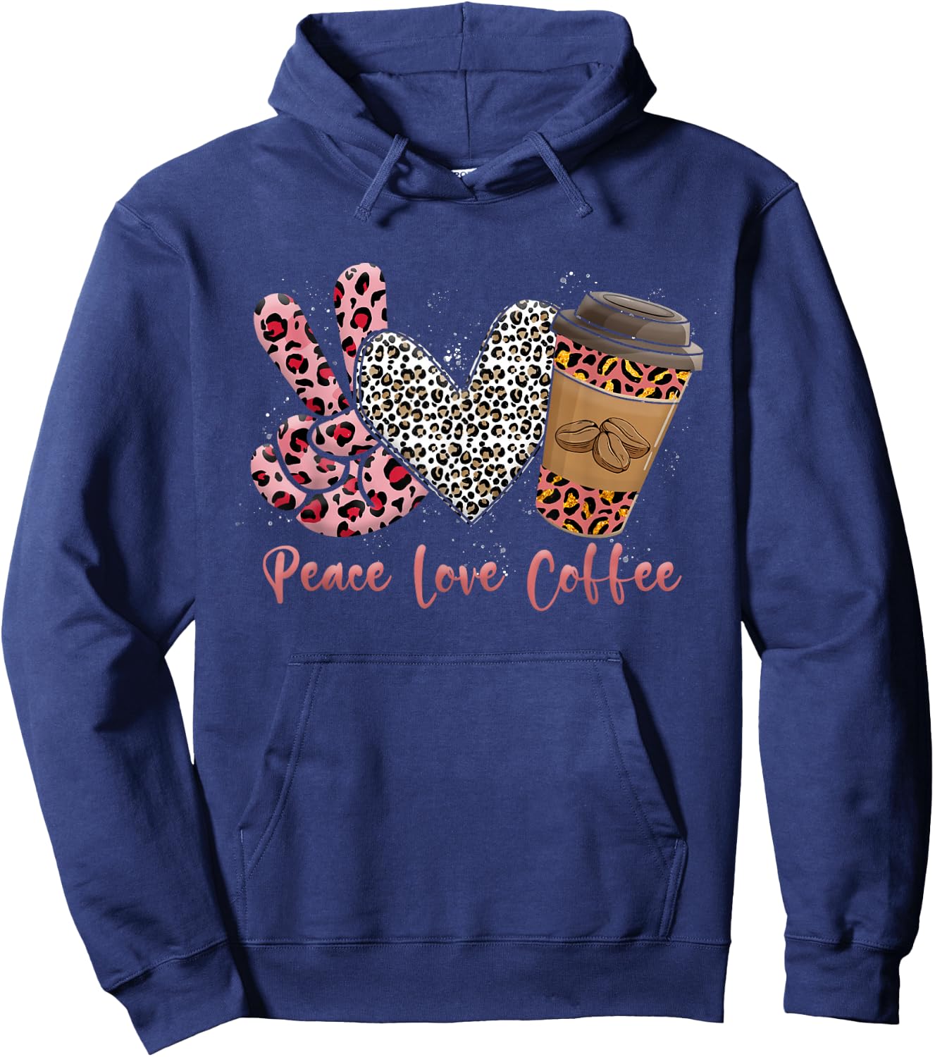 Leopard Peace Love Coffee Leopard-Print Heart Coffee Lovers Hoodie - Hoodie | Navy