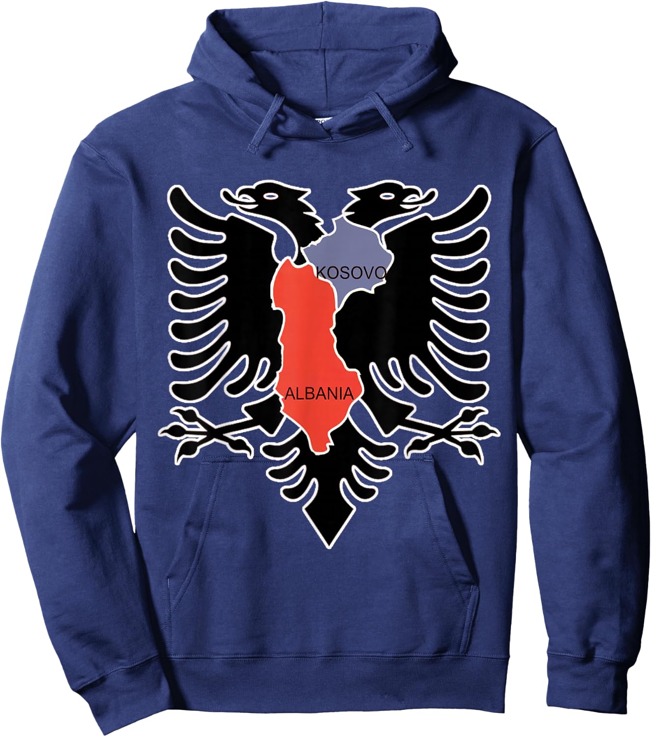 Albania and Kosovo Country Outline with Eagle Emblem Hoodie - Hoodie | Navy