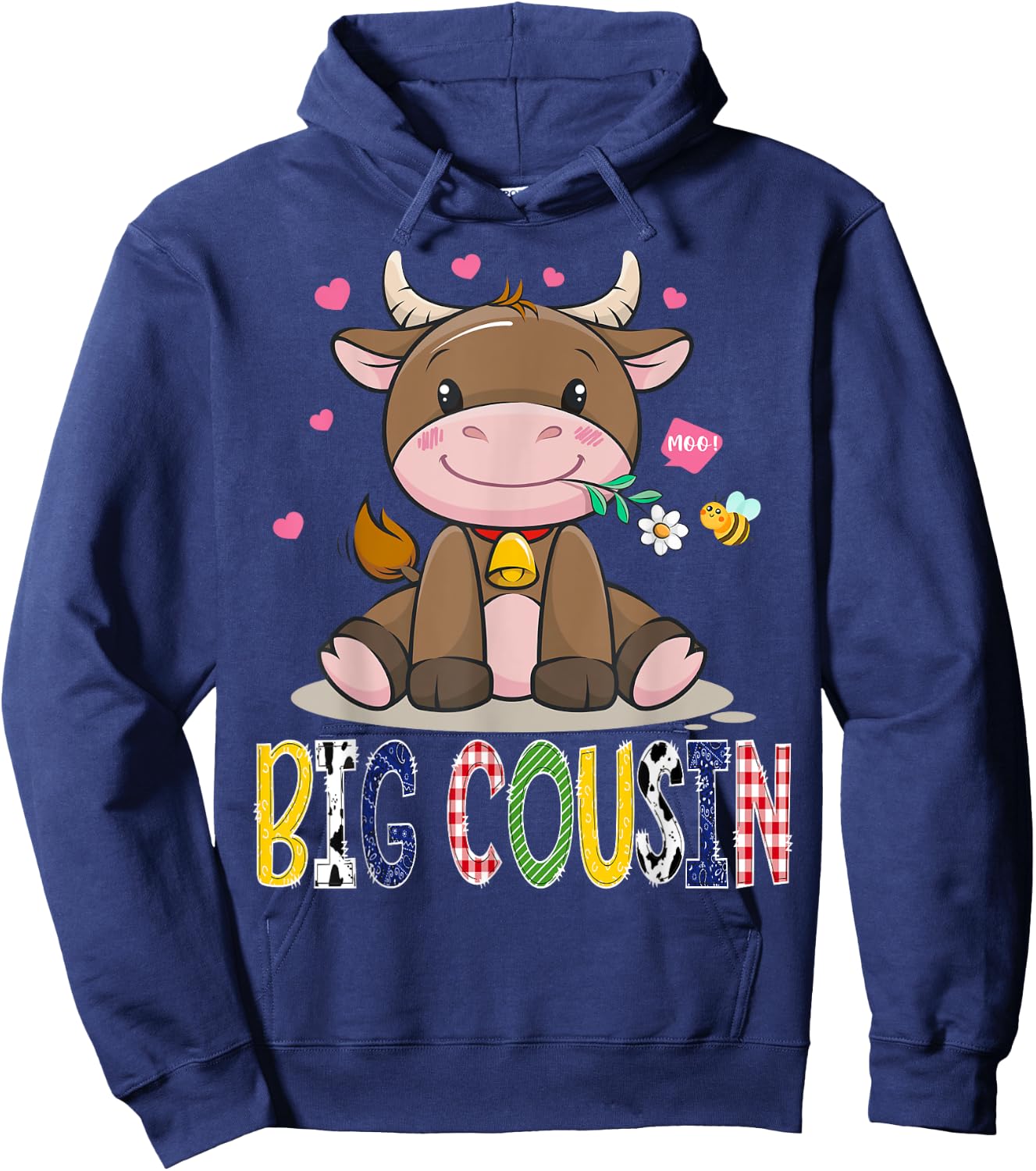 Big Cousin Cute Cow Moo Farmer Birthday Boy Matching Hoodie - Hoodie | Navy