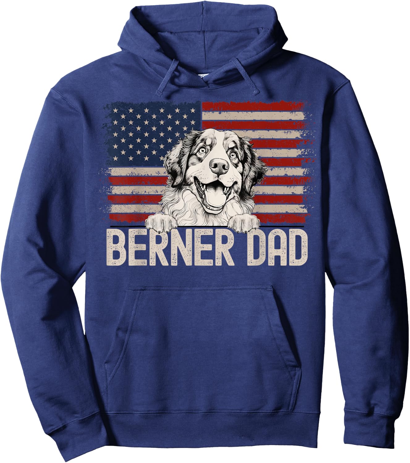 Best Dog Dad Ever American Flag - Berner Dad Hoodie - Hoodie | Navy