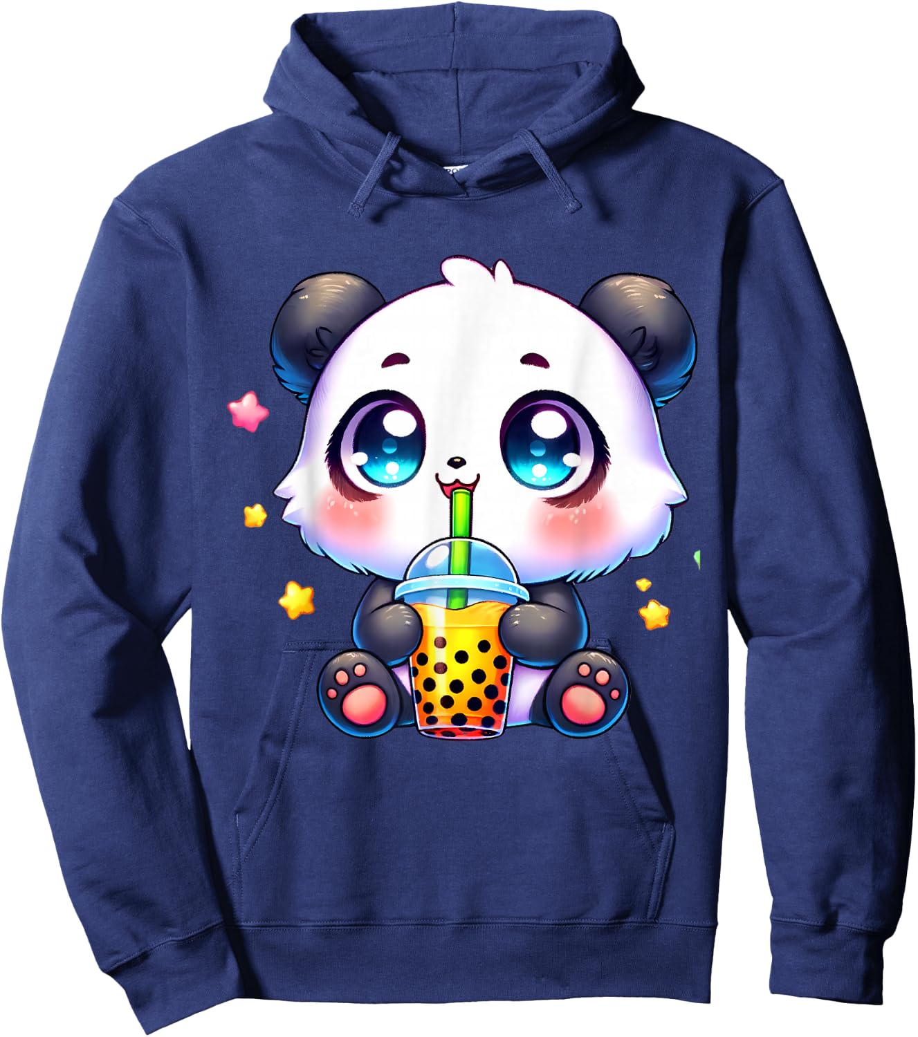 Kawaii Panda Drinking Boba Bubble Cute Anime for Kids Hoodie - Hoodie | Navy