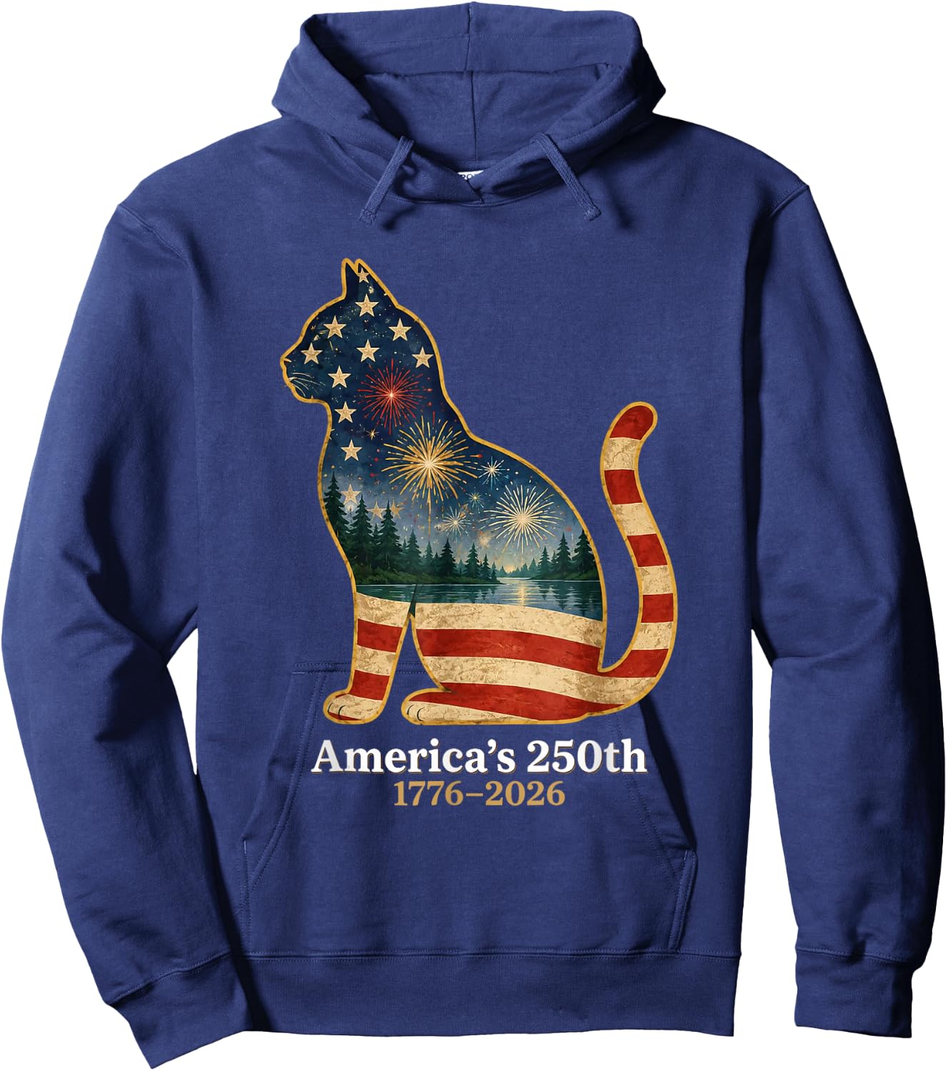 Patriotic Cat America's 250th Anniversary 1776 2026 Hoodie - Hoodie | Navy