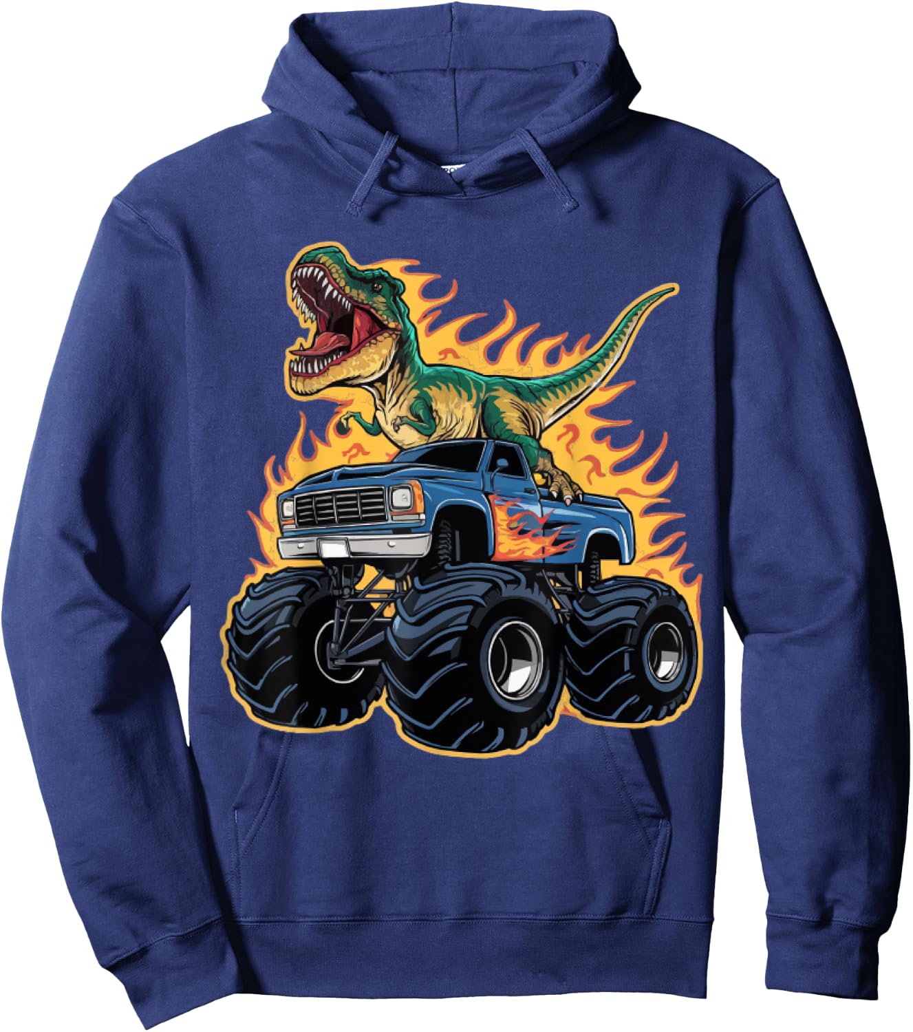 Monster Truck Dinosaur Birthday Party Monster Truck Boy , Black, S Hoodie - Hoodie | Navy