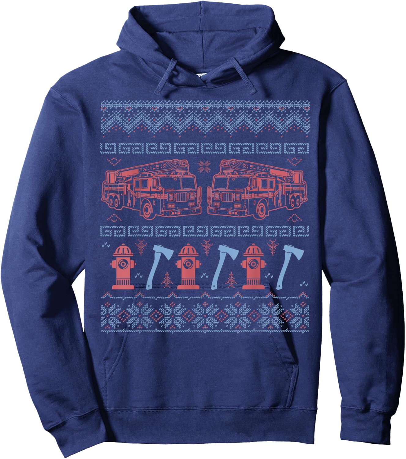 Ugly Firefighter Christmas Sweater Hoodie - Hoodie | Navy