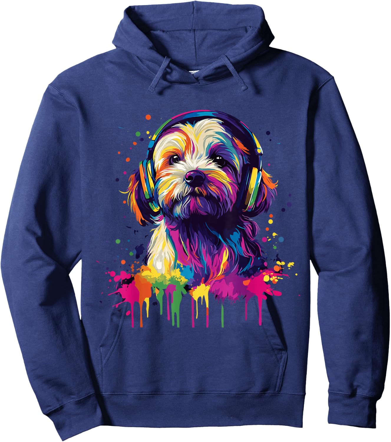 Havanese Lover Pop Art Wearing Headphones Funny Havanese , black Hoodie - Hoodie | Navy