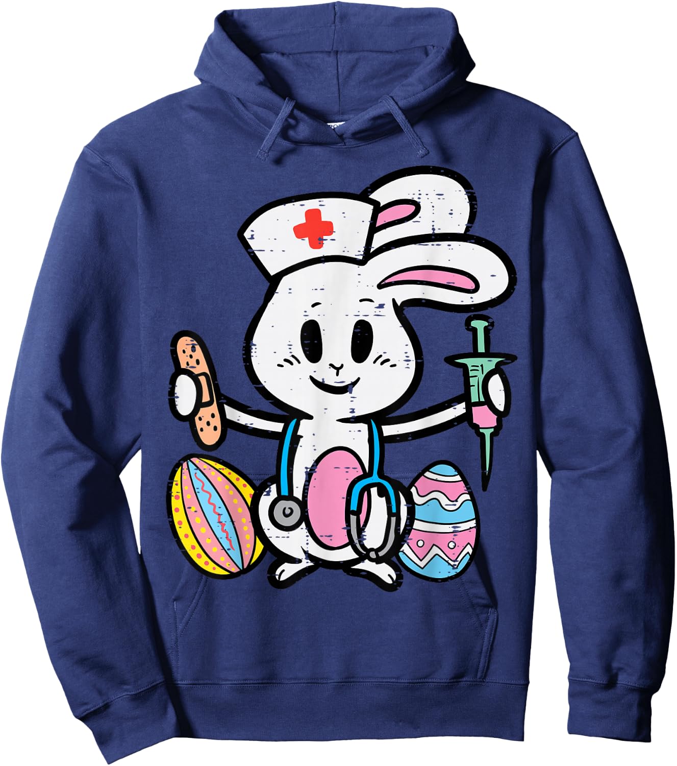 Easter Bunny Nurse Stethoscope Cute Rabbit Scrub Top Women Hoodie - Hoodie | Navy