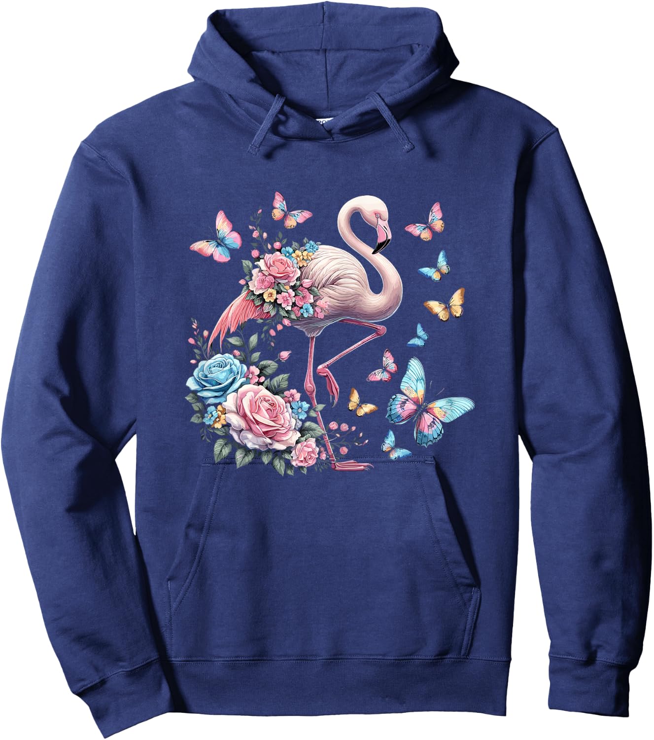 Cute Pink Flamingo Flowers Hoodie - Hoodie | Navy