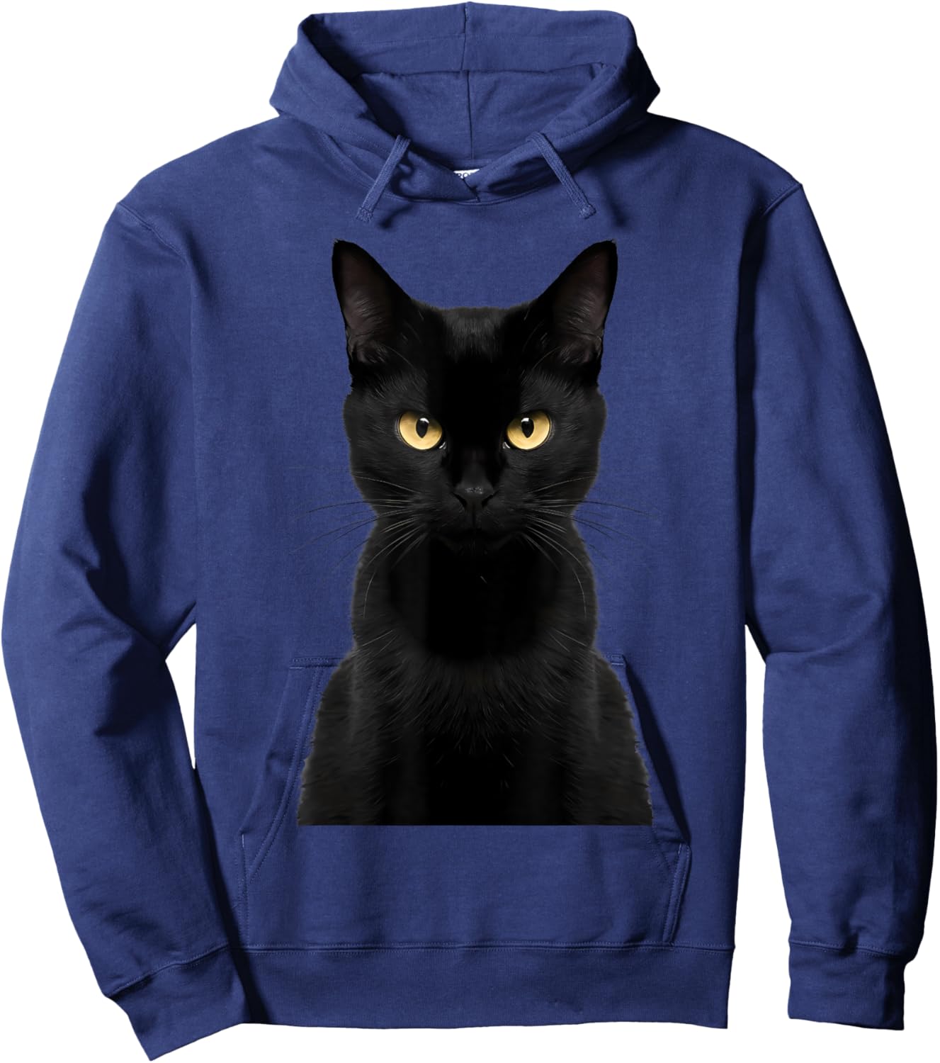 Black Cat Yellow Eyes Angry Cat Funny Staring Cat Halloween Men Women Kids Hoodie - Hoodie | Navy