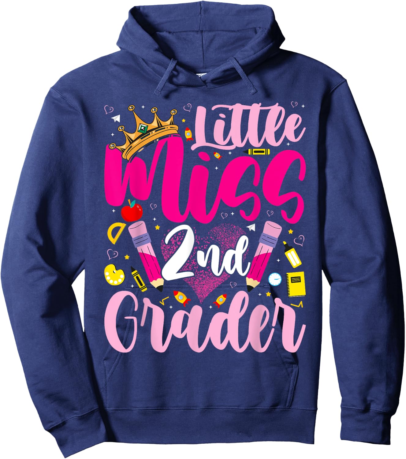 Little Miss 2nd Grade Grader Girls 1st Day Back to School Hoodie - Hoodie | Navy