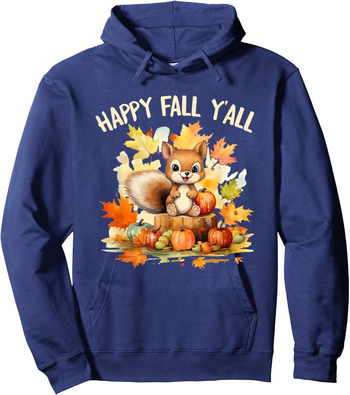 Happy Fall Squirrel Pumpkin Fall Outfits Autumn Thanksgiving Men Women Girls Kids Hoodie - Hoodie | Navy