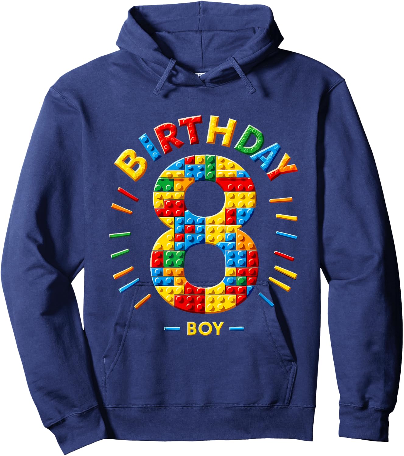 Master Builder 8th Birthday Boy 8 Eight Years Building Blocks , black Hoodie - Hoodie | Navy
