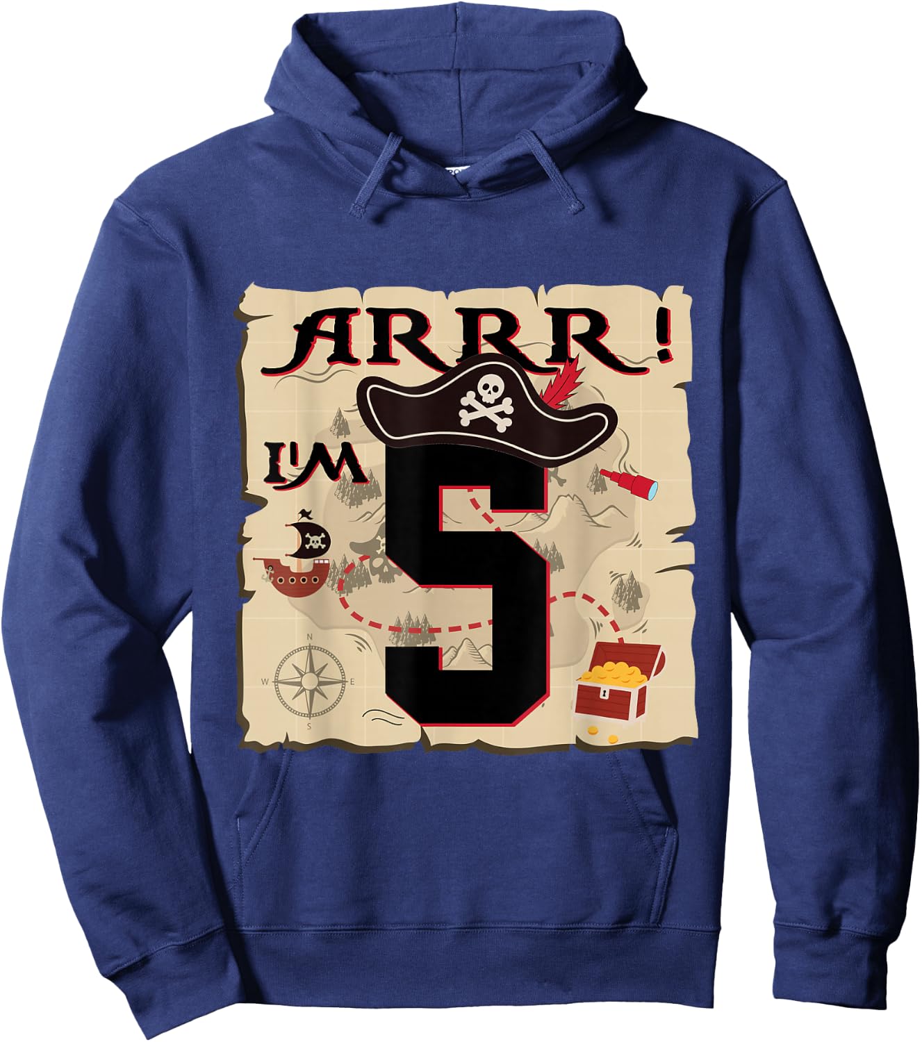Arrr I'M 5 ARR Pirates Treasure Map 5th Birthday Pirate Hoodie - Hoodie | Navy