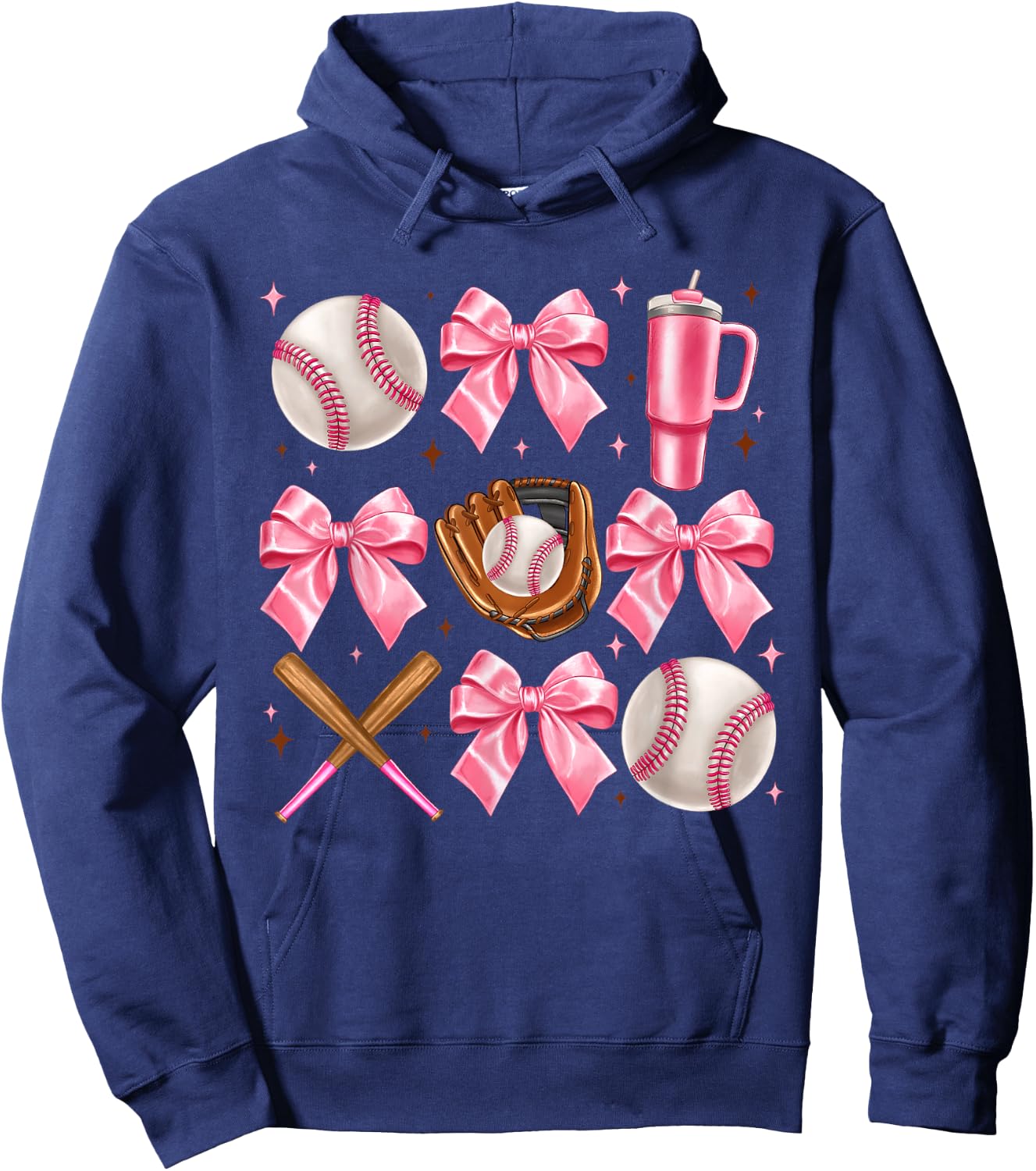 Baseball Coquette Bow Softball Girl Women Hoodie - Hoodie | Navy