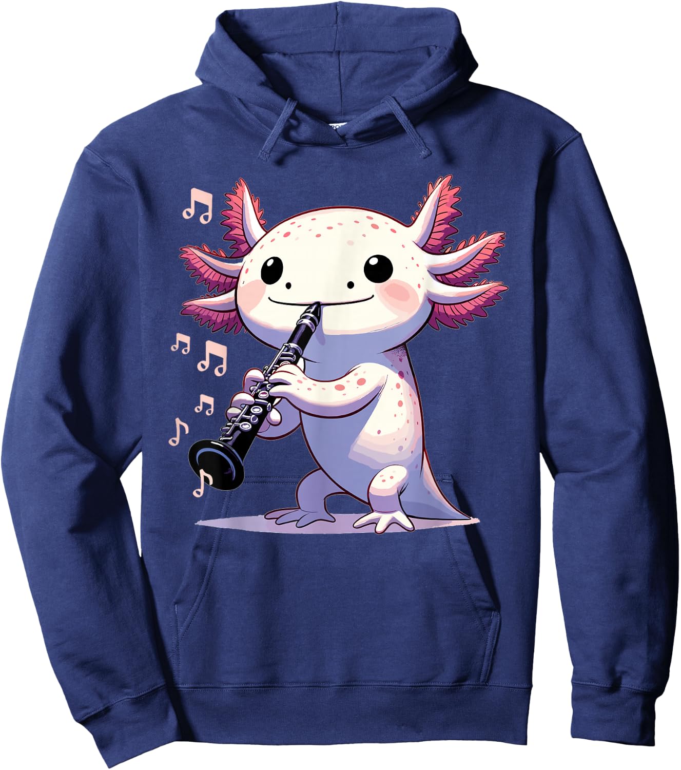 Cute Pink Kawaii Axolotl Playing Clarinet Hoodie - Hoodie | Navy