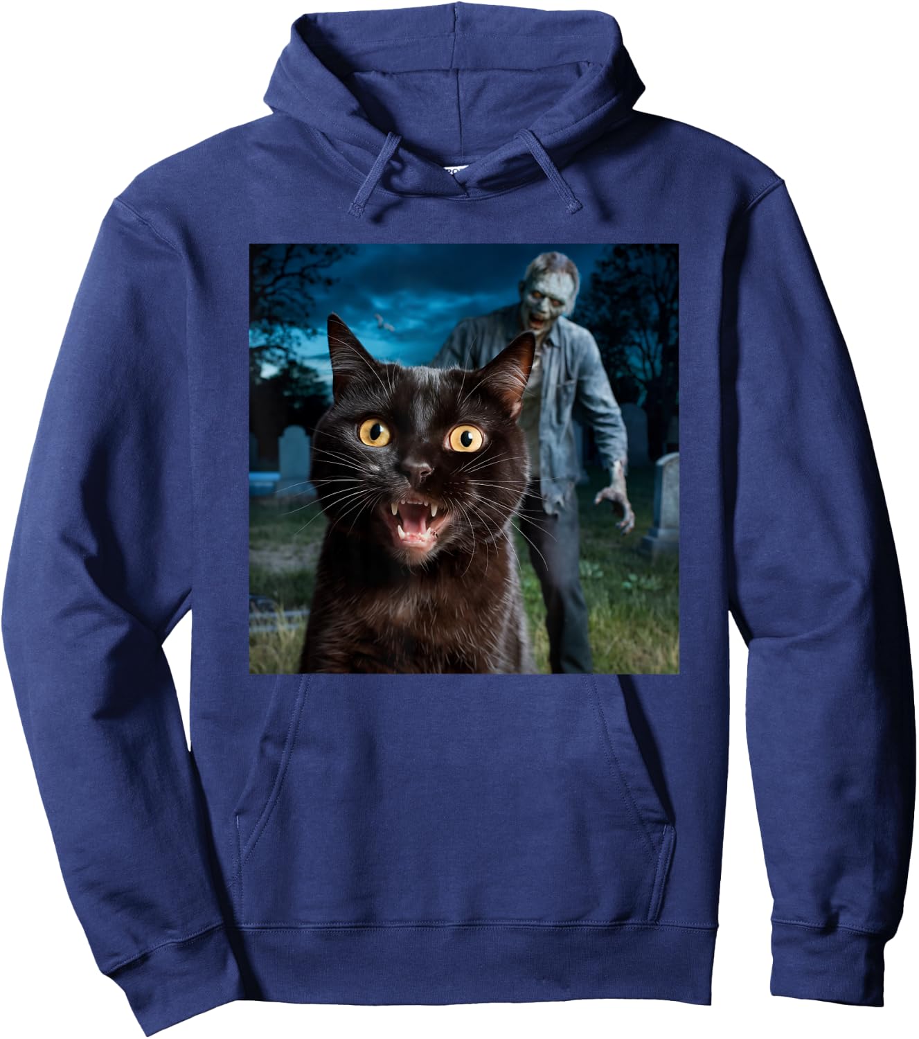 Cat and Zombie Selfie Photo Halloween for Cat Lovers Hoodie - Hoodie | Navy