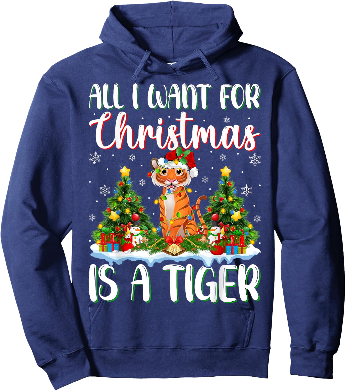 I Want For Christmas Is A Tiger Xmas Tree Lights Hoodie - Hoodie | Navy
