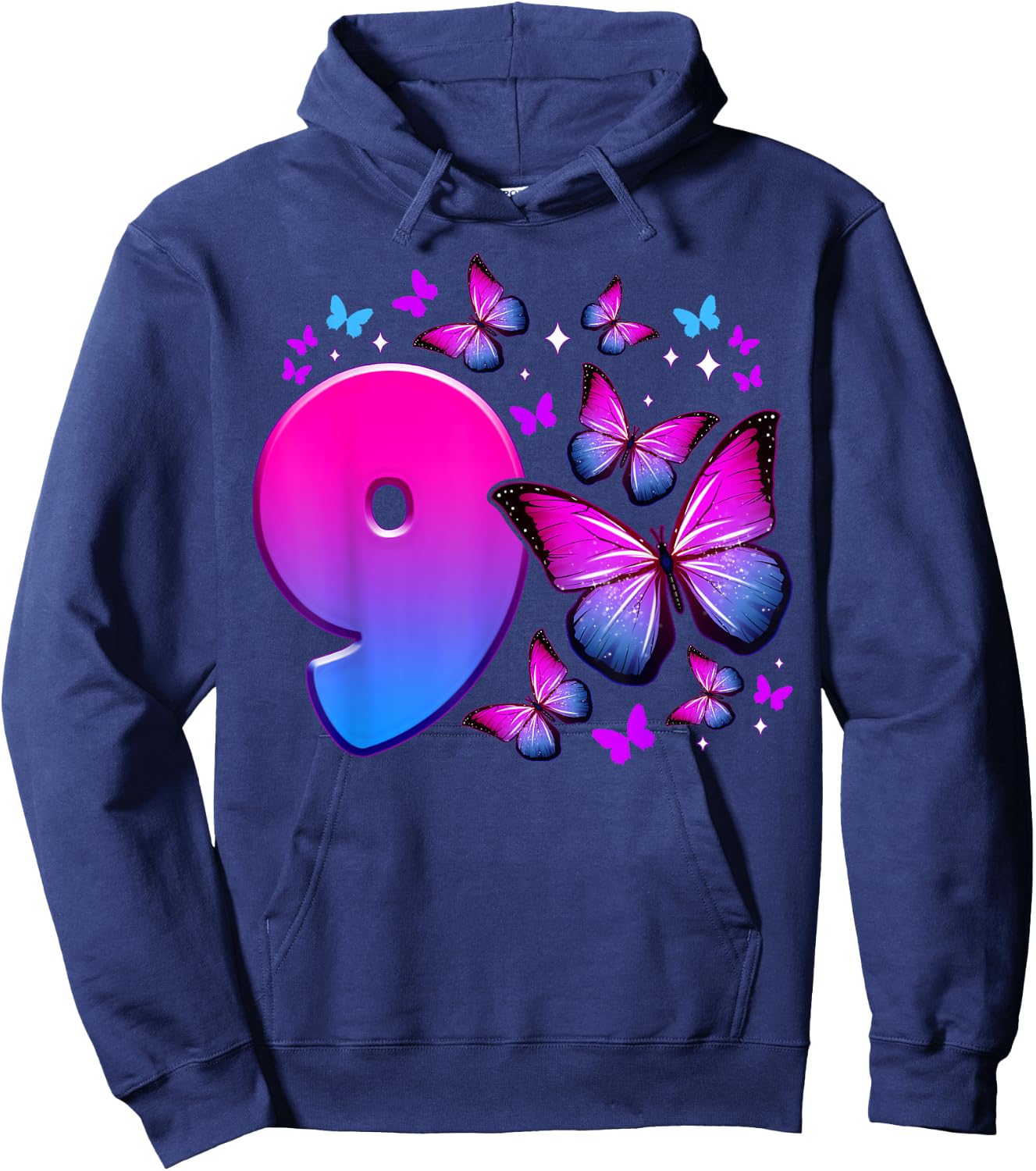 Birthday Girl 9 Years Old Butterfly Number 9 , black Hoodie - Hoodie | Navy