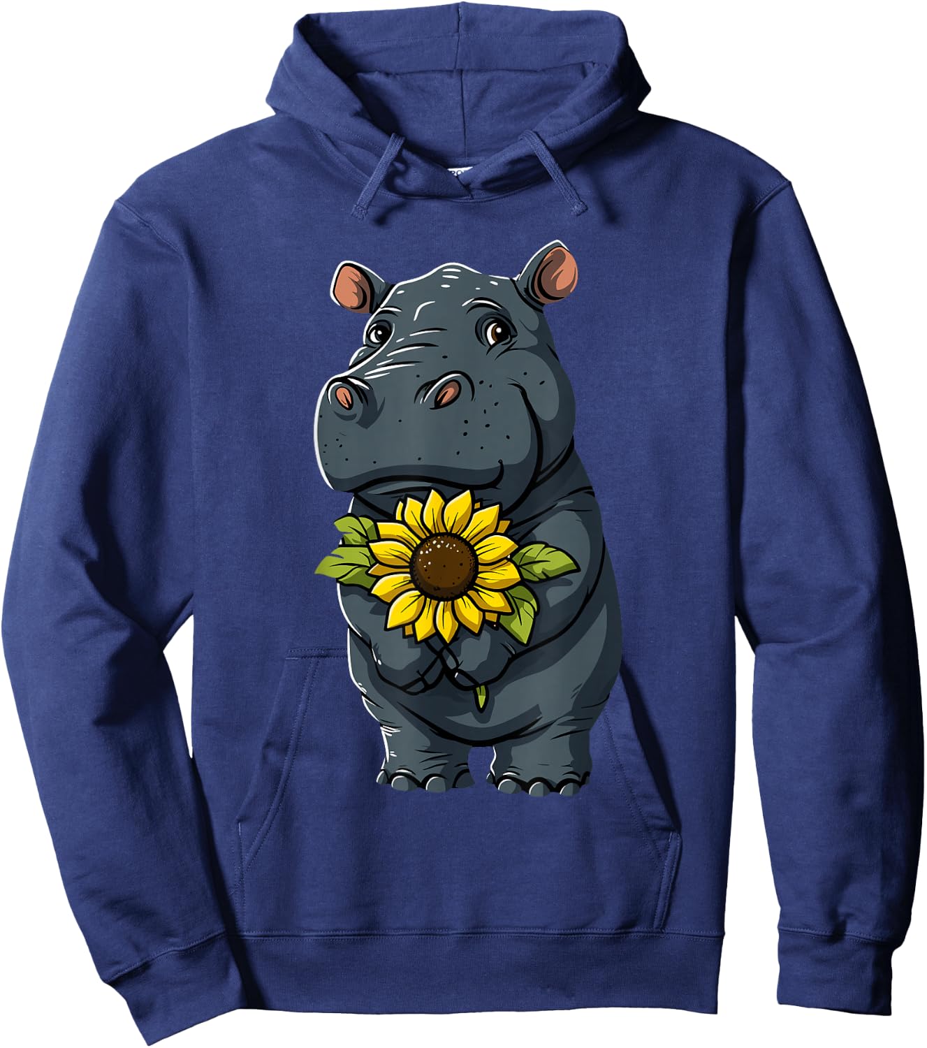 Hippo Holding Sunflower Cute Hippopotamus Mothers Day Hoodie - Hoodie | Navy