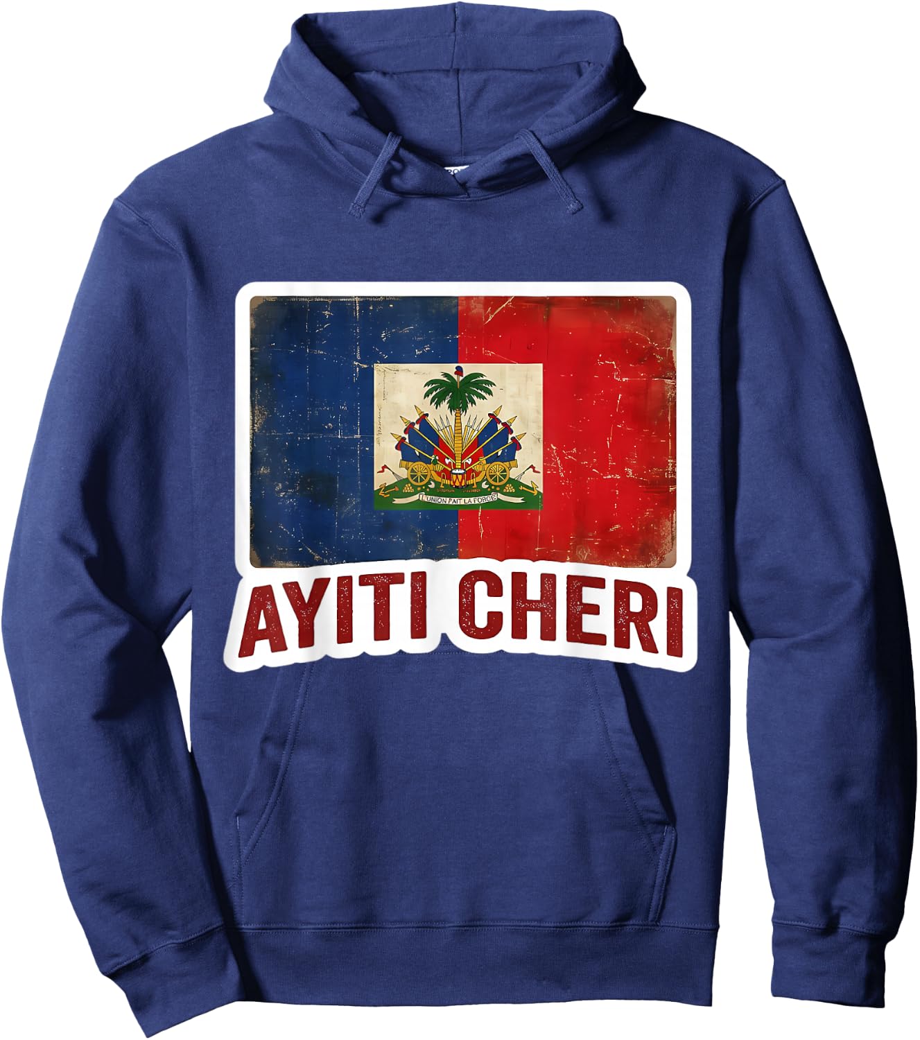 Vintage Haiti Flag Day Ayiti Cheri Proud Haitian Distressed Hoodie - Hoodie | Navy