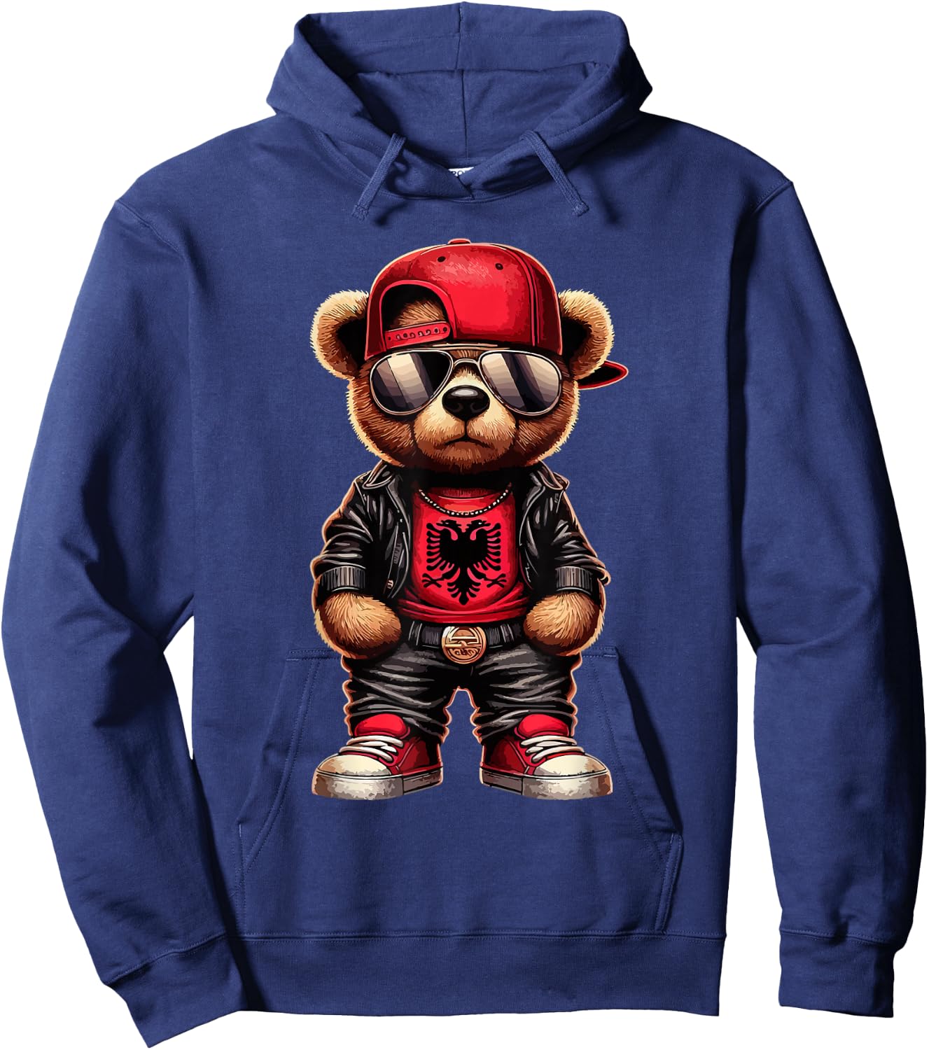 Cool Albanian Teddy Bear Albania Flag Outfit Street , black Hoodie - Hoodie | Navy