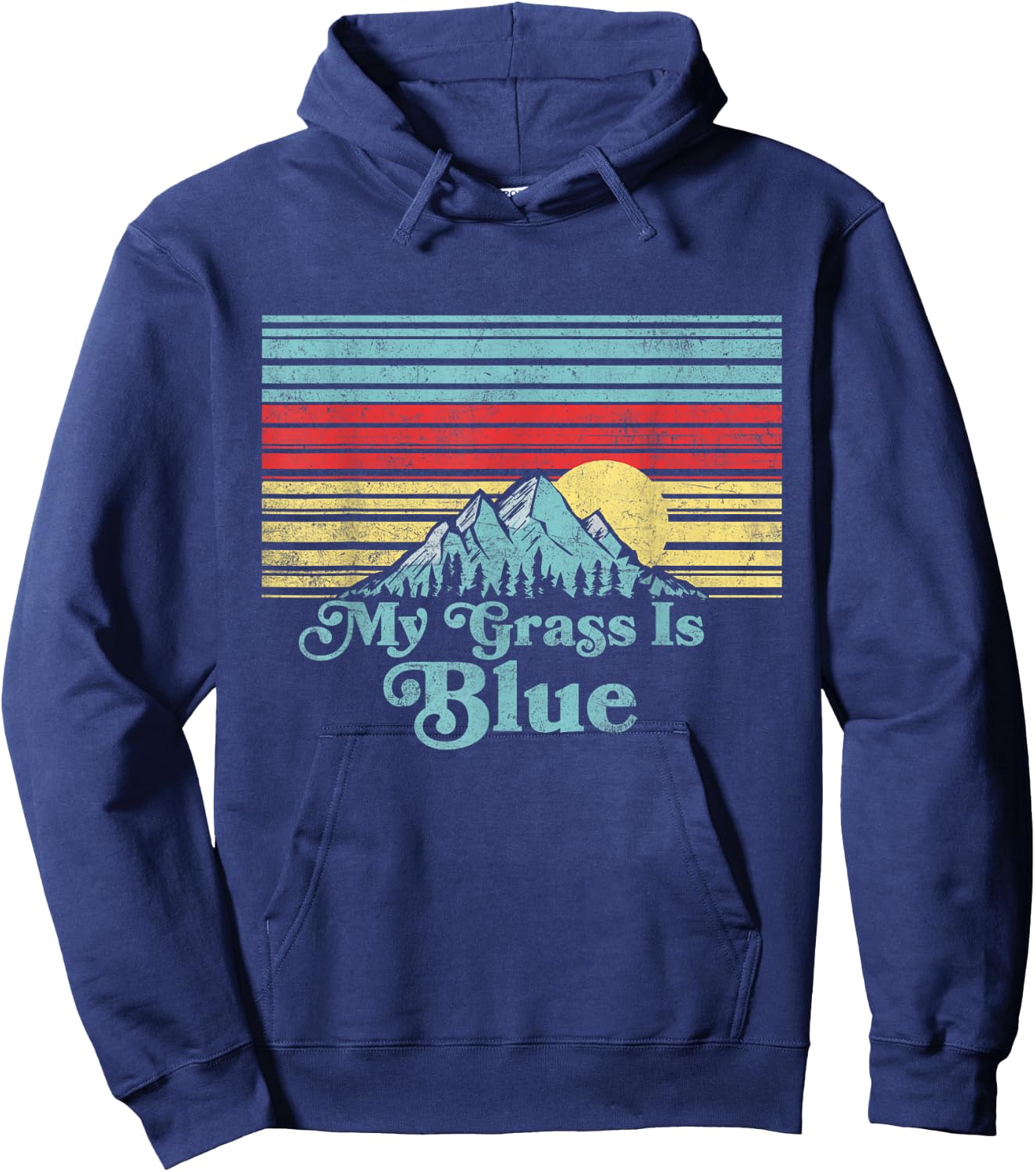 My Grass is Blue - Bluegrass Fan Retro Mountains Hoodie - Hoodie | Navy