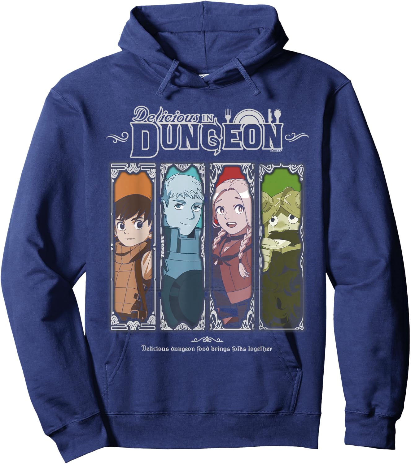 Delicious in Dungeon Ornate Frame Character Panels Anime Hoodie - Hoodie | Navy