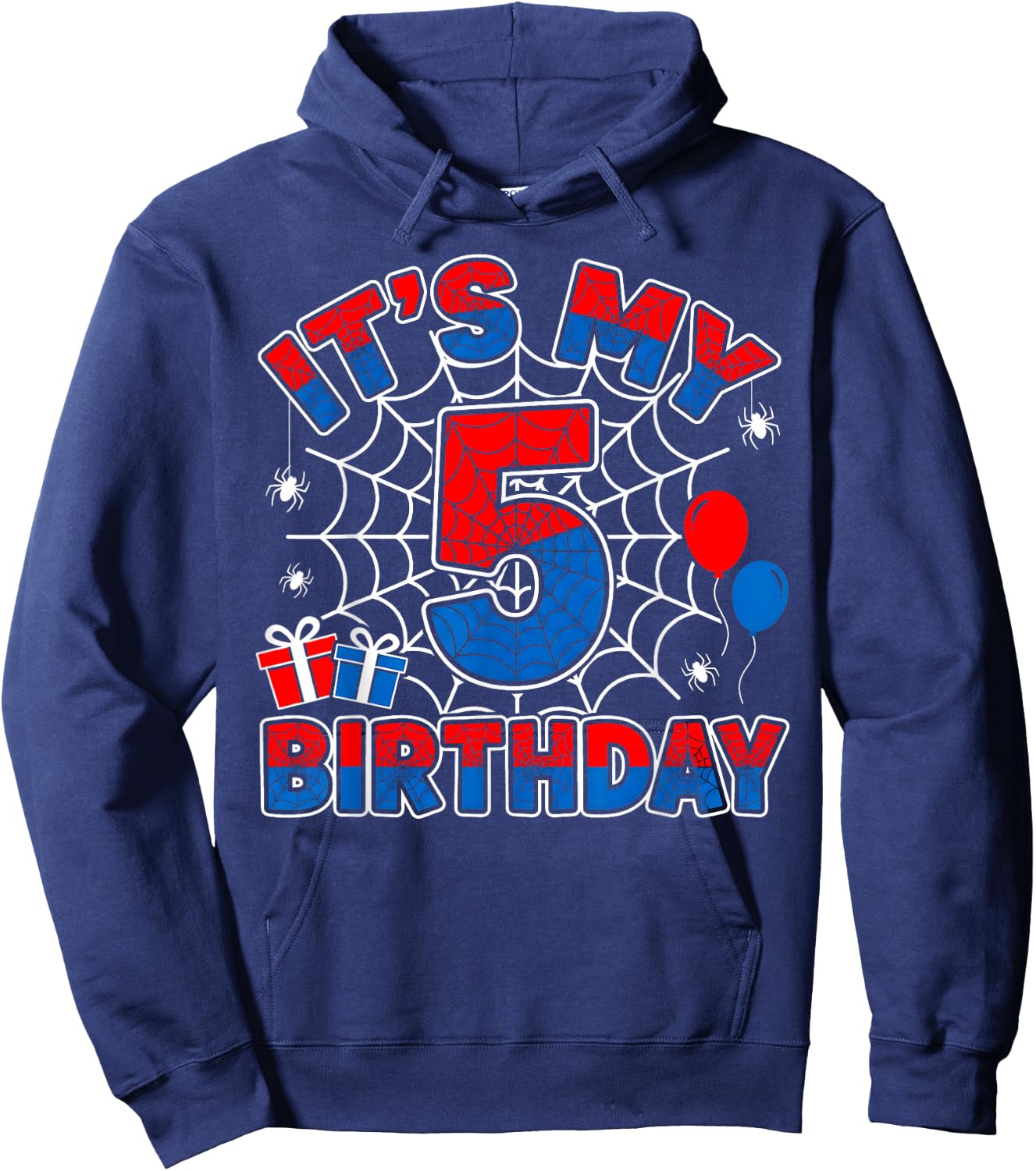 Its My 5th Birthday Boy 5 Year Old Spider Web Birthday Party Hoodie - Hoodie | Navy