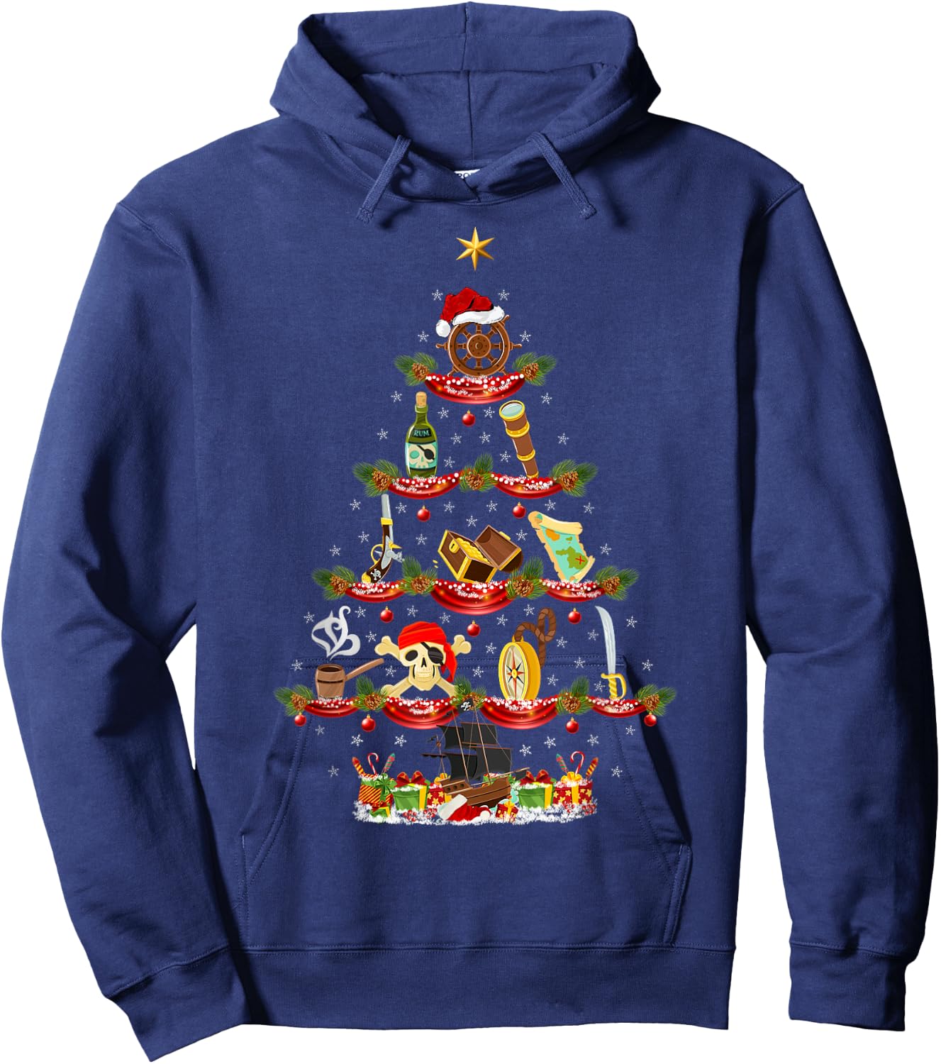 Funny Pirate Xmas Lighting Pirate Christmas Tree Hoodie - Hoodie | Navy