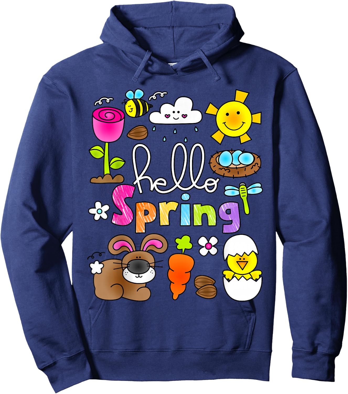 Hello Spring and Easter Day 2026 Bunny Hello Spring Toddler Hoodie - Hoodie | Navy