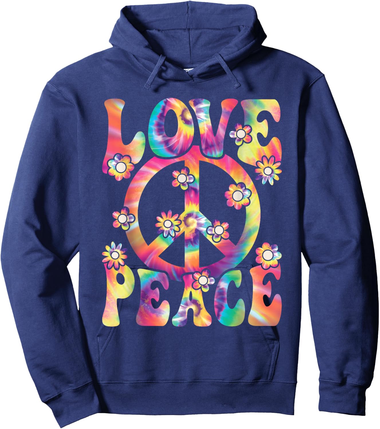 60s 70s Hippie Love Peace Groovy Party Outfit Retro , black Hoodie - Hoodie | Navy