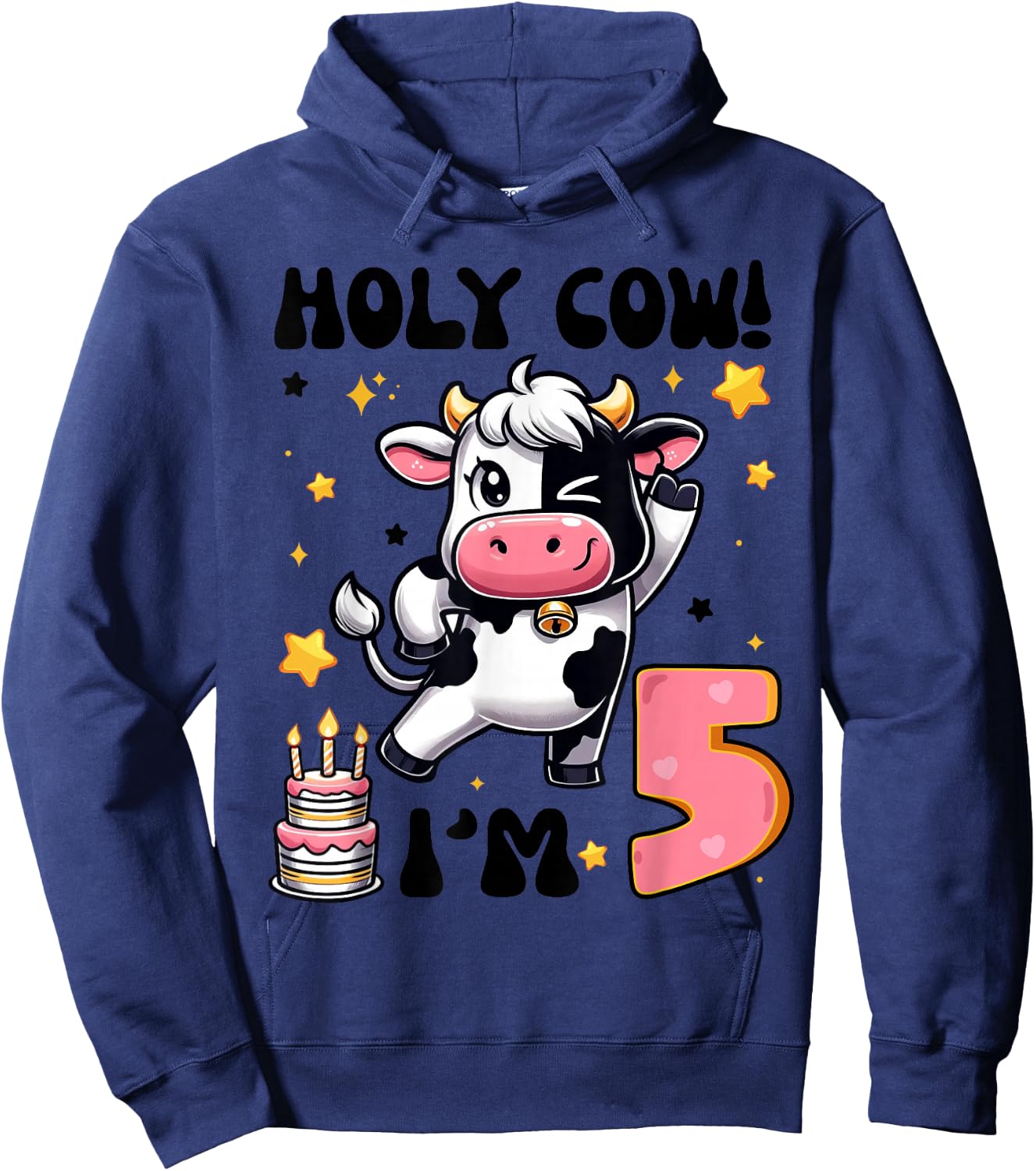 Holy Cow I'm 5 Years Old Boys Girls Kids 5th Birthday Cow Hoodie - Hoodie | Navy