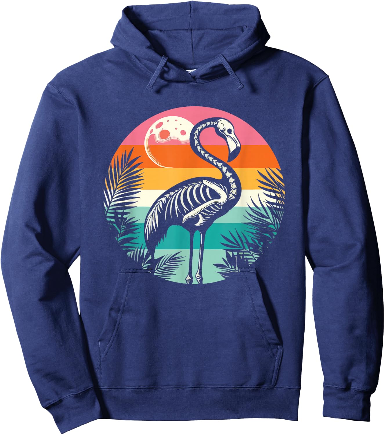 Flamingo Skeleton Summer Vibes Retro Graphic Hoodie - Hoodie | Navy