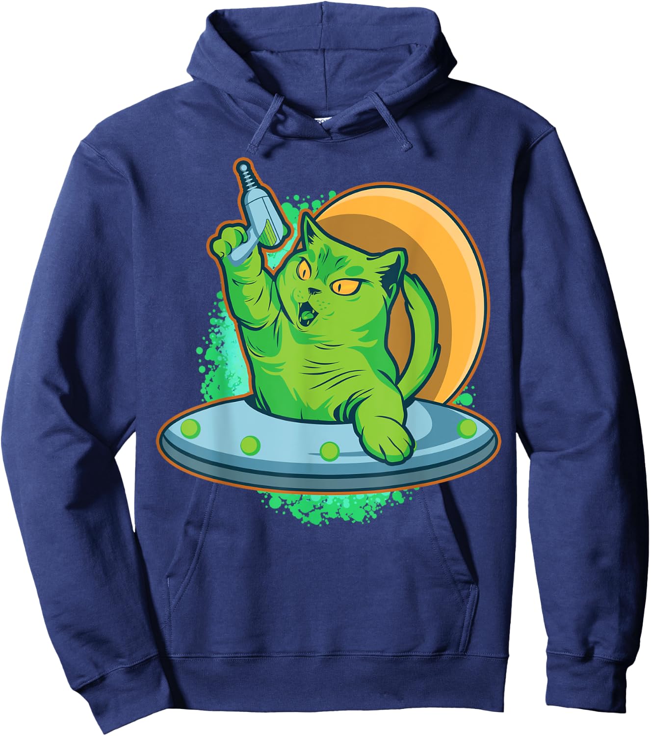 Selfie Cat Spotted UFO Alien Abduction Cat Meme Cat Lover Hoodie - Hoodie | Navy
