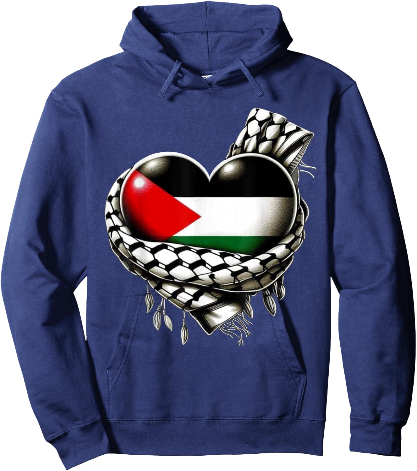 Palestinian Flag Heart Shaped Keffiyeh Palestine Hoodie - Hoodie | Navy