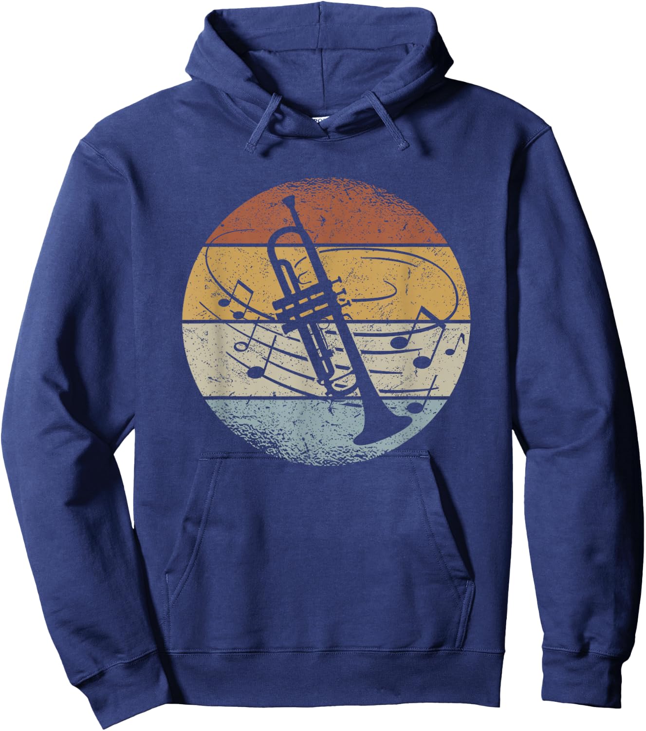 Trumpet Player Orchestra Musician Notes Retro Trumpet , black Hoodie - Hoodie | Navy