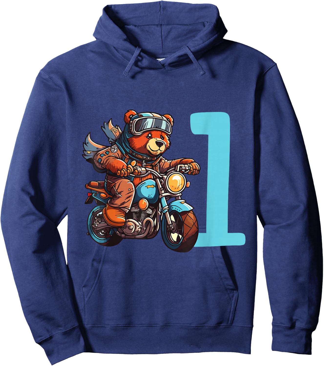 Kinder Geburtstag Bär auf Motorrad 1 Jahr Junge Zahl Alter Hoodie - Hoodie | Navy