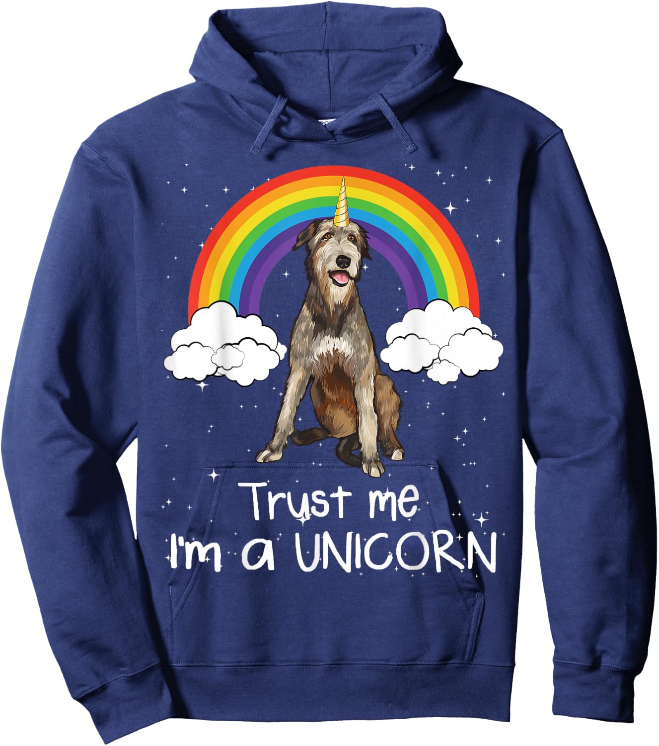 Rainbow Irish Wolfhound Trust Me I'm A Unicorn Dog Men Women Hoodie - Hoodie | Navy