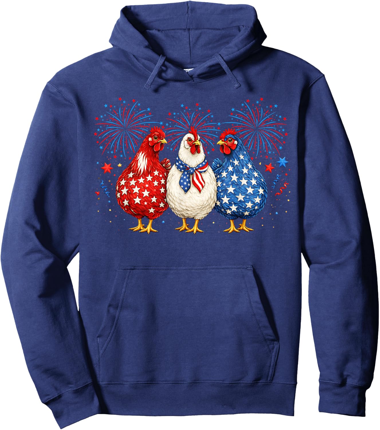 4th of July Patriotic Chicken Farmer Fireworks USA Women Men Hoodie - Hoodie | Navy