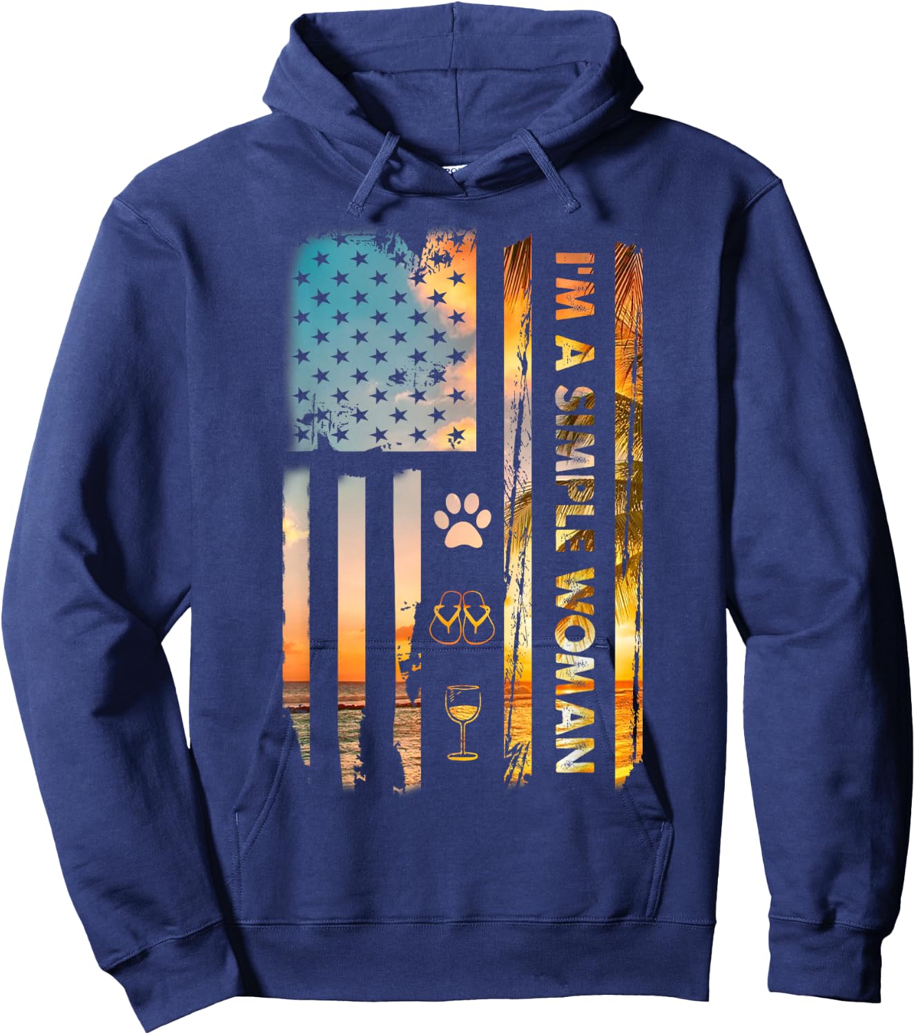 I'm A Simple Woman Camping Wine Flip Flops Love Dog USA Flag Hoodie - Hoodie | Navy