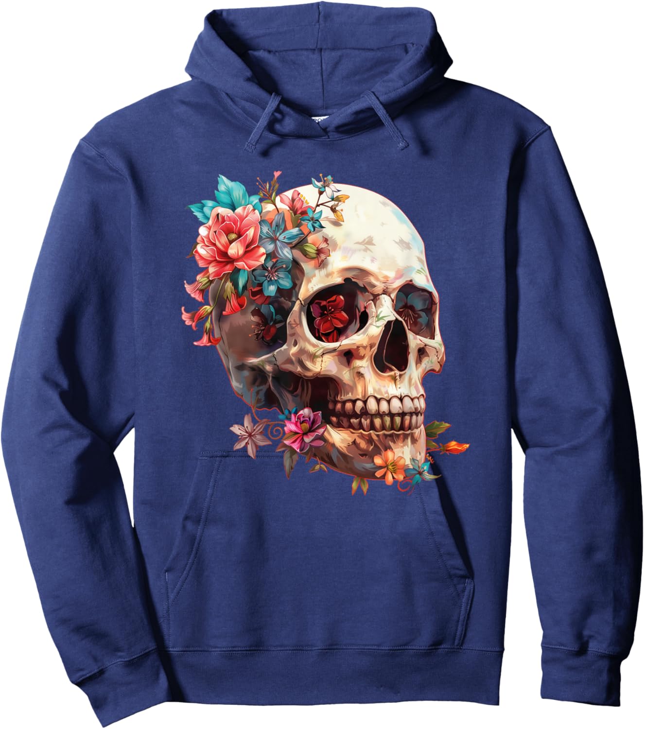 Floral Sugar Skull Rose Flowers Mycologist Gothic Goth Hoodie - Hoodie | Navy