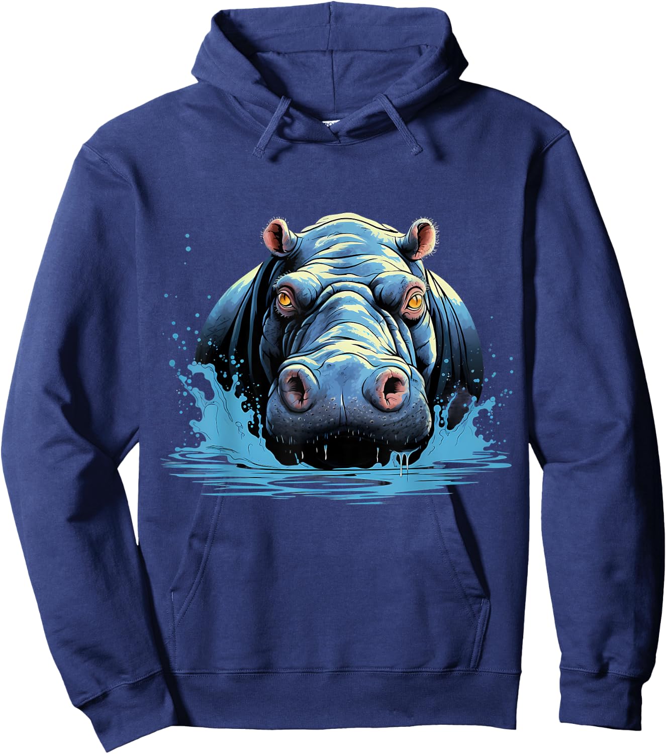 Hippo Portrait Hippopotamus Motif Artwork Wildlife Safari Hoodie - Hoodie | Navy